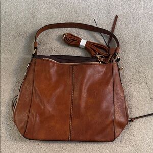 Brown Faux Leather Shoulder Bag